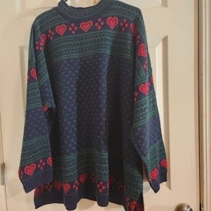 Heart Patterned Blue and Red Sweater